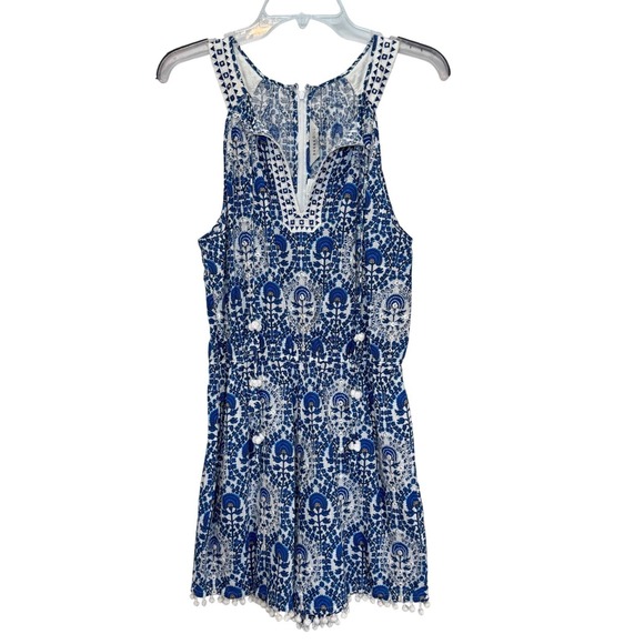 Ranna Gill Pants - Anthropologie Ranna Gill Romper Blue Festival Girly Preppy Coquette Medium NWT